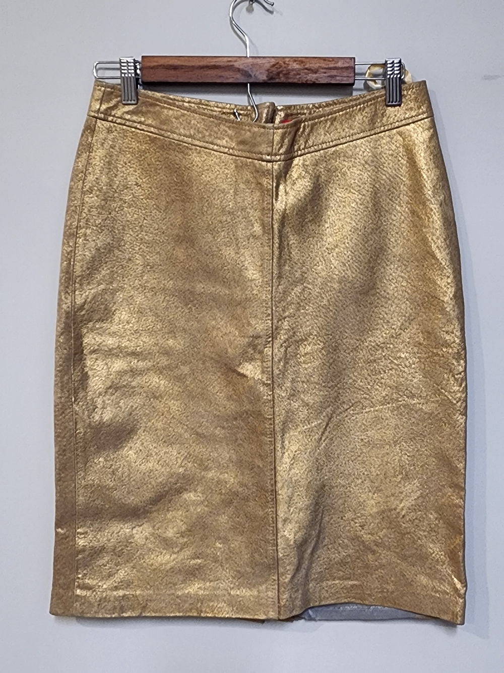Vintage Leather Gold Metallic Pencil Skirt Size Small 5